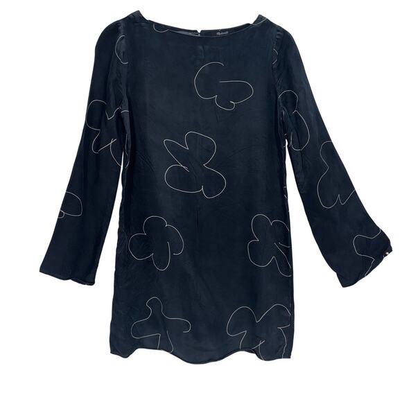 Madewell Floral Outline Shift Mini Dress Size XXS Long Sleeve Cupro Viscose - Picture 4 of 10